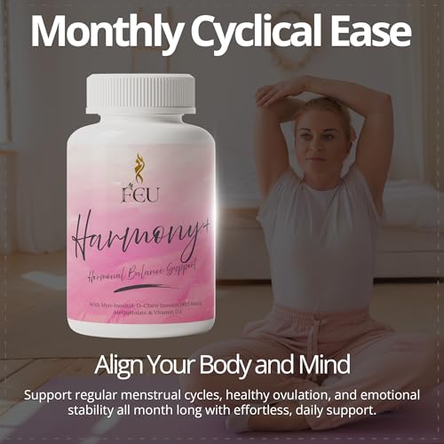 FEU Harmony+ Myo & D-Chiro Inositol Supplement for Women – 2000mg Myo-Inositol + 50mg D-Chiro Inositol (40:1 Ratio) with Methylfolate & Vitamin D3 – Hormonal & Cycle Support – 120 Vegan Capsules